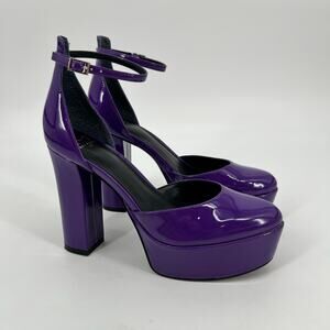 Marc Fisher Lucah Ankle Strap Platform Pump Womens 7.5M Purple Patent Leather
